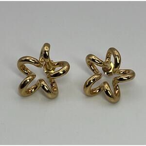 Avon Sculptural Star Earrings Gold Tone Stud Puffy Tube Jewelry